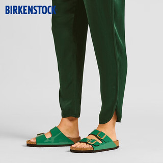 BIRKENSTOCK软木拖鞋女外穿一字拖漆皮双扣可调节拖鞋Arizona系列 绿色窄版1025459 37