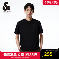 杰克·琼斯（JACK&JONES）男装24年春季男士法斗狗字母刺绣logo织布圆领短袖T恤 E40黑色 常规 E40黑色 170/92A/S