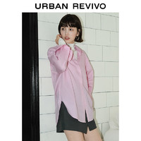 URBAN REVIVO UR2024春季女装气质通勤翻领正肩袖宽松开襟衬衫UWU240002春晚 玫粉 L