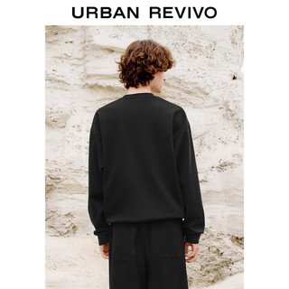 URBAN REVIVO UR2024春季男装潮牌高街休闲撞色贴袋圆领卫衣UML440007 正黑 M