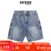 GUESS Originals 24年男女同款拼接款牛仔短裤-M4GG40D4XY0 F7WJ-蓝色 30