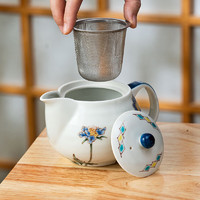 美浓烧（Mino Yaki）九谷烧日本繁花瓷横把茶壶釉下彩家用日式大容量泡茶水壶 辛夷 400ml