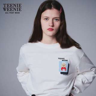 TEENIE WEENIE 小熊女装2024早春简约圆领宽松长袖T恤黑色上衣 象牙白 170/L