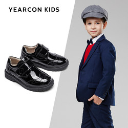 YEARCON 意尔康 童鞋秋季男童皮鞋时尚亮面绅士演出鞋儿童鞋 ECZ1148321 黑色 35