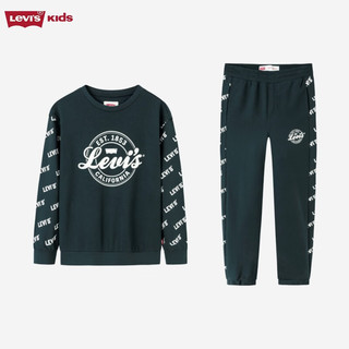 Levi's李维斯童装男童卫衣长裤2件套2024春秋300克毛圈儿童卫衣裤子套装 庄园绿 140/68