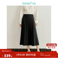茵曼（INMAN）复古百褶马面半身裙2024春冬季女装小个子高腰A字显瘦长裙子 黑色 XXL