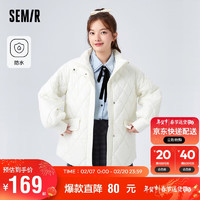 森马（Semir）棉服女中长款菱形格收腰外套通勤冬季防泼水宽松薄款101722112004 M