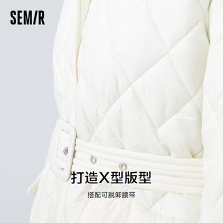 森马（Semir）棉服女中长款菱形格收腰外套通勤冬季防泼水宽松薄款101722112004 M