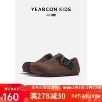 YEARCON 意尔康 童鞋女童皮鞋时尚反绒皮2024年春季儿童单鞋小公主鞋红棕32 32内长20.2/适合脚长19.2