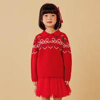 拜年童装：迷你巴拉巴拉 女童红色毛衣