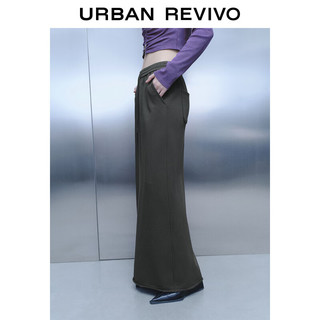 URBAN REVIVO UR2024春季女装简约松紧腰抽绳开叉长款A型半裙UWV540013 中灰 XXS