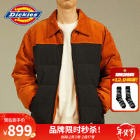 dickies 24秋冬灯芯绒面料拼接羽绒服保暖外套DK012252 沥青黑 L