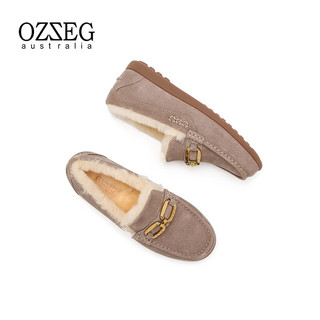 OZZEG澳洲豆豆鞋女冬季棉鞋加绒保暖皮毛一体毛毛鞋平底厚底防滑鞋 卡布奇诺 39