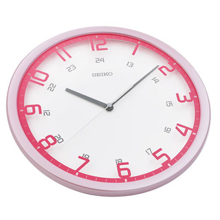 SEIKO日本精工时钟客厅办公室免打孔挂墙钟表简约大气挂表12英寸挂钟 粉色