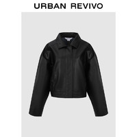 URBAN REVIVO UR2024春季女装都市摩登高级感皮质短款宽松外套UWU140010 正黑 XS