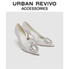 URBAN REVIVO2024春季新款女士法式小香尖头水钻单鞋UAWS40011 米白 35