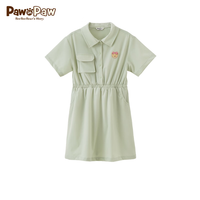 PawinPaw卡通小熊童装23年夏新款女童衬衫领收腰A字型连衣裙