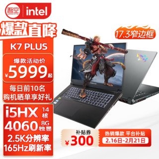 WOOKING 吾空 K7 PLUS 17.3英寸学生电竞设计笔记本电脑 13代i5HX/RTX4060/2.5K165Hz 16G DDR5/512G
