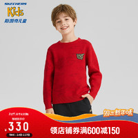 Skechers斯凯奇新年童装男童毛织卫衣冬季2024龙年过年服L124B008 赛车红/001W 160cm