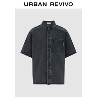 URBAN REVIVO UR2024春季男装时髦复古休闲翻领短袖牛仔衬衫UMV840030 深灰 S