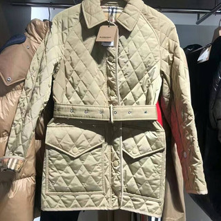 博柏利（BURBERRY）sale 女士驼色聚酰胺翻领束腰绗缝夹克 驼色 S