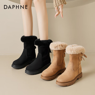达芙妮（DAPHNE）厚底雪地靴女2023保暖棉鞋加绒毛毛鞋百搭厚底防滑短靴女 黑色 36