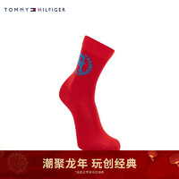 TOMMY HILFIGER24春季男装时尚简约麦穗字母提花舒适中筒袜子TS000874 红色612 OS