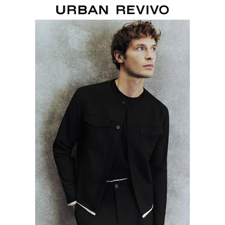 URBAN REVIVO UR2024春季男装时尚简约休闲对称口袋圆领夹克UMF140012 正黑 XS