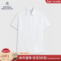 布克兄弟（BrooksBrothers）男士24早春宽距领条纹免烫短袖衬衫 B485-蓝白撞色 17/H