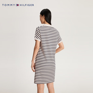 TOMMY HILFIGER 24春季女装莱赛尔混纺条纹V字领合身POLO连衣裙03017 米白黑条纹03M S