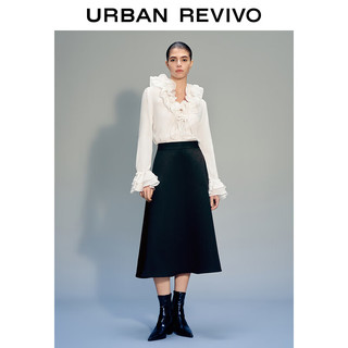 URBAN REVIVO UR2024春季女装时尚垂感宽松显瘦半裙UWG540007 正黑 XXS