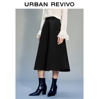 URBAN REVIVO UR2024春季女装时尚垂感宽松显瘦半裙UWG540007 正黑 XXS