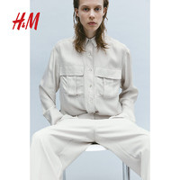 H&M2024春季新款女装真丝混纺工装衬衫1231133 浅米灰色 155/80A