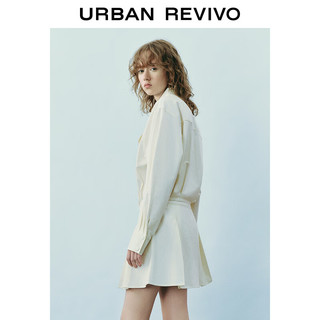 URBAN REVIVO UR2024春夏女装都市休闲感双口袋翻领压褶连衣裙UWU740012 本白 L