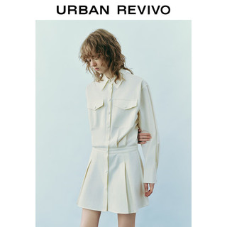 URBAN REVIVO UR2024春夏女装都市休闲感双口袋翻领压褶连衣裙UWU740012 本白 L