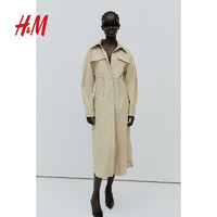 H&M2024春季女装棉质衬衫式连衣裙1225985 米色 155/80A
