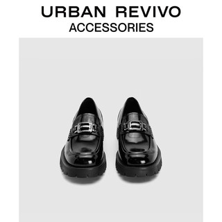 URBAN REVIVO2024春季男潮牌设计感圆头厚底单鞋UAMS40002 黑色 39