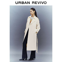 UR2024春季新款女装经典双排扣廓形收腰系带长款风衣UWG140034 米白 XS