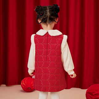 Classic Teddy精典泰迪女童连衣裙儿童针织裙子中小童新年衣服拜年服 大红 130 