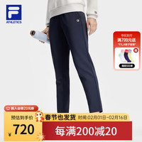 FILA 斐乐官方女士针织长裤2024春季新款简约基础健身直口运动裤 深辰蓝-NV 160/62A/S