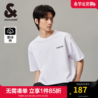 杰克·琼斯（JACK&JONES）男装春夏半袖简约百搭重磅阔型纯棉字母短袖T恤男224101096 A06 本白色 常规 A06 本白色 170/92A/S