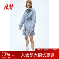 H&M2024春季新款女装时尚CleanFit简约衬衫式牛仔连衣裙1219783 浅牛仔蓝 1