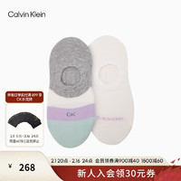 Calvin Klein Jeans24春夏女士两双装简约字母提花舒适休闲短袜LS000354 007-椰青灰/月光白 OS