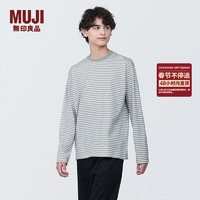 MUJI 無印良品 无印良品（MUJI） 男式 天竺编织 圆领长袖T恤打底衫灰色 格雷系 早春新品AB1MLA4S 灰色条纹 XS (160/80A)