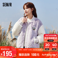 森马（Semir）罗小黑外套女夹棉夹克宽松冬季2023仿兔毛拼色棒球服109723108015 紫色调00377 M