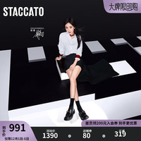 STACCATO 思加图 2023爵士乐福鞋英伦风厚底小皮鞋黑色EGB04CA3 曜金爵士 37