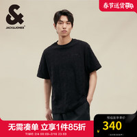 杰克琼斯 杰克·琼斯（JACK&JONES）男装2024春季圆领T恤短袖潮流百搭舒适胸前字母刺绣男款 E40黑色 常规 E40黑色 170/92A/S