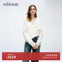 edition毛衣女2024春新中式交叠V领羊毛羊绒红色毛衣开衫外套 米白色 M/165