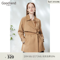 音儿（YINER）Goodland美地女装春季时尚皮袢设计感伞形风衣高级感外套 卡其 42