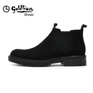 金利来（goldlion）男鞋都市时尚个性切尔西靴加绒保暖耐磨男靴51514026701A黑色41